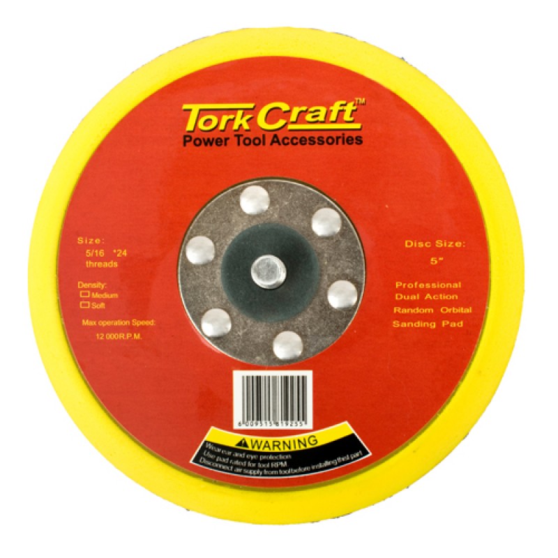 TORK CRAFT DA Sander Pad 8 Holes 5/16" IN 24UNF 125 MM 5" IN Velcro
