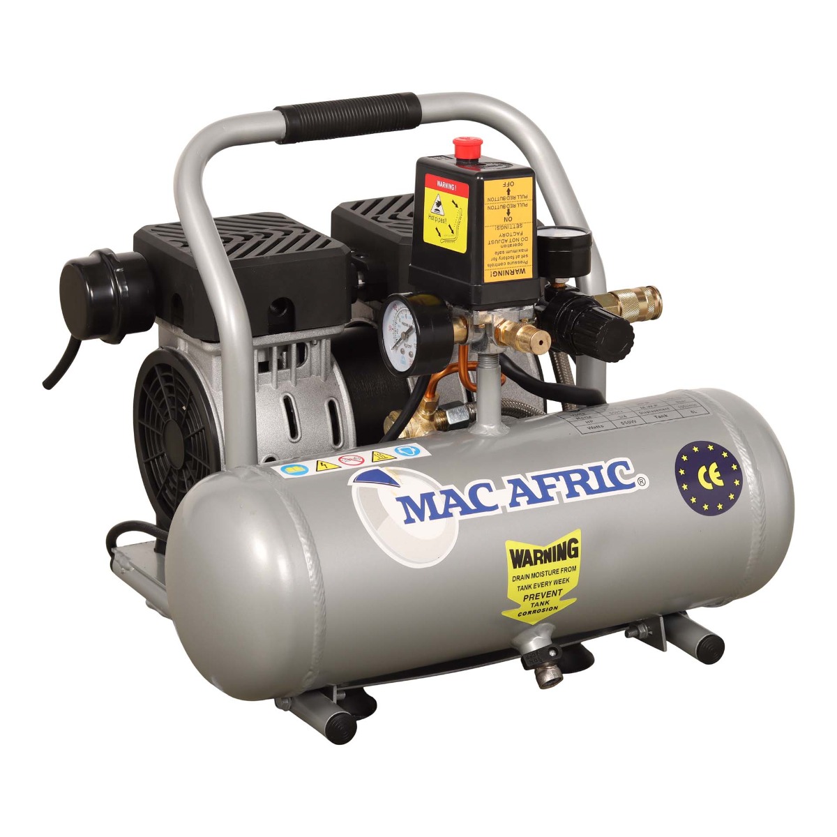 MAC AFRIC 6 Litre 550W (7.4hp) 230 V Oil Free Air Compressor (Aluminium Tank)