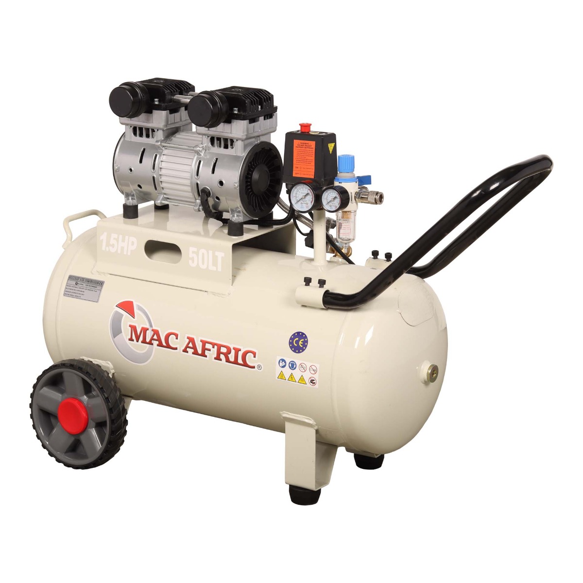 MAC AFRIC Professional 50 Litre 1.1 KW (1.5 HP) 230 V Oil Free Silent Air Compressor
