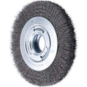 PFERD Wheel brush wide crimped RBU dia. 150x25xvariable hole steel wire dia. 0.30 universal bench grinder