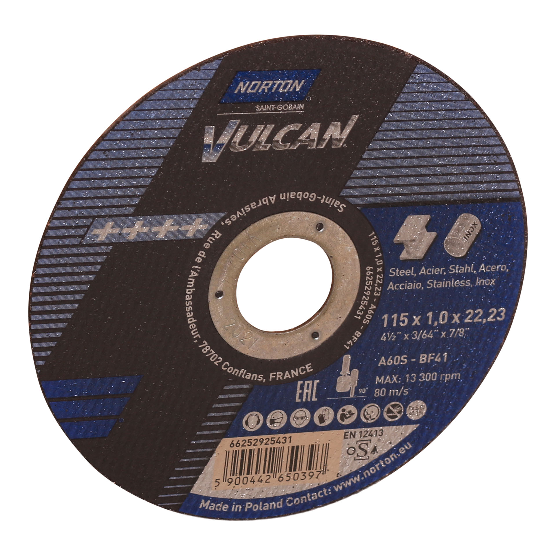 NORTON VULCAN (115 x 1.0 x 22.23 MM) Ultra - Thin Abrasive Cutting Disc with METAL INOX