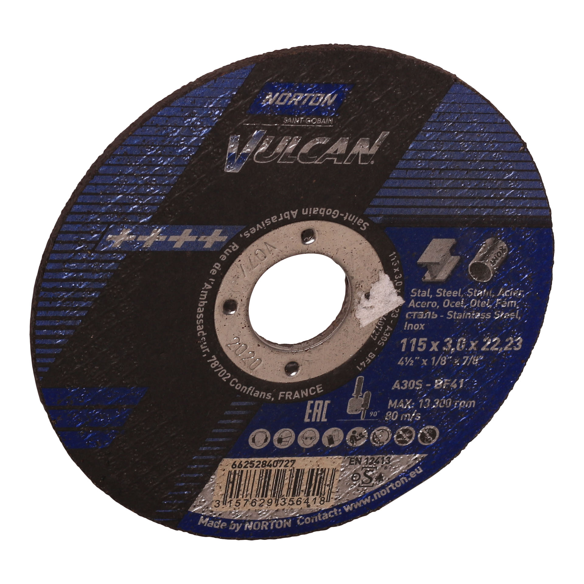 NORTON VULCAN (115 x 3,0 x 22,23 MM) Abrasive Cutting Disc with METAL INOX