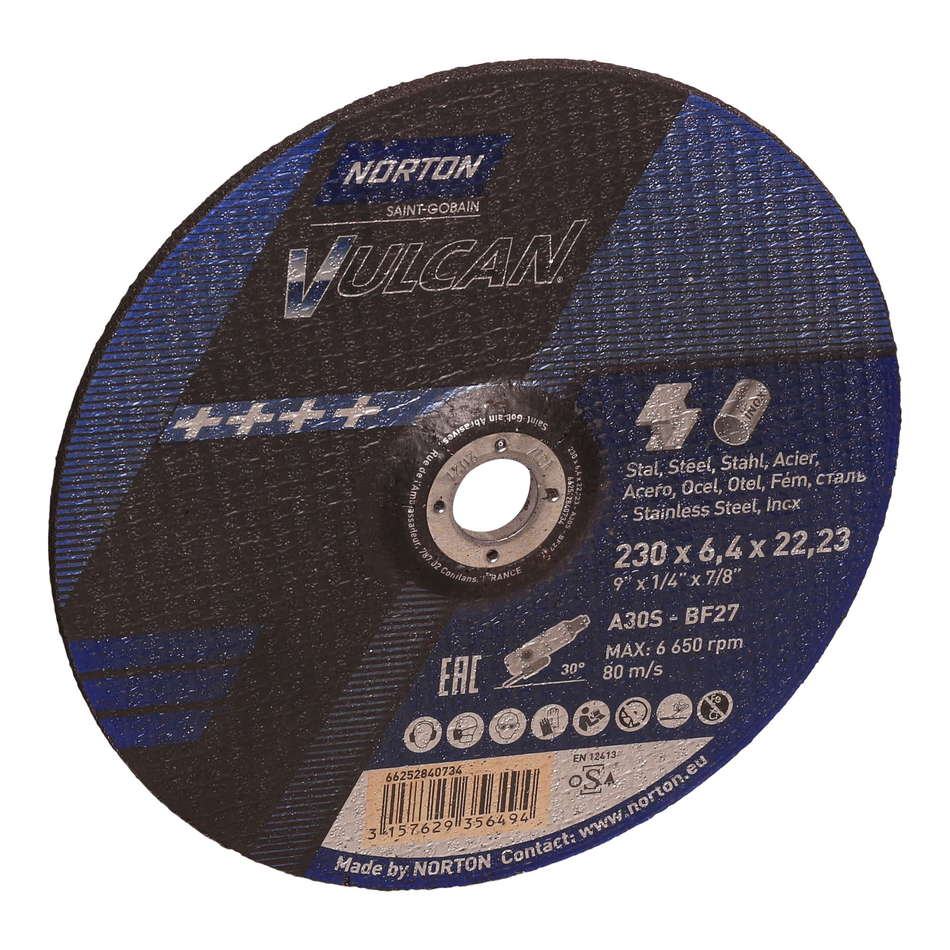 NORTON VULCAN (230 x 6,4 x 22,23 MM) Abrasive Grinding Disc with METAL INOX