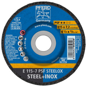 PFERD Grinding wheel E 115x7.2x22.23 mm Universal Line PSF STEELOX for steel/stainless steel