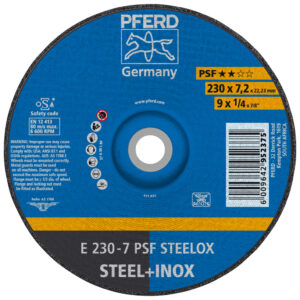 PFERD Grinding wheel E 230x7.2x22.23 mm Universal Line PSF STEELOX for steel/stainless steel