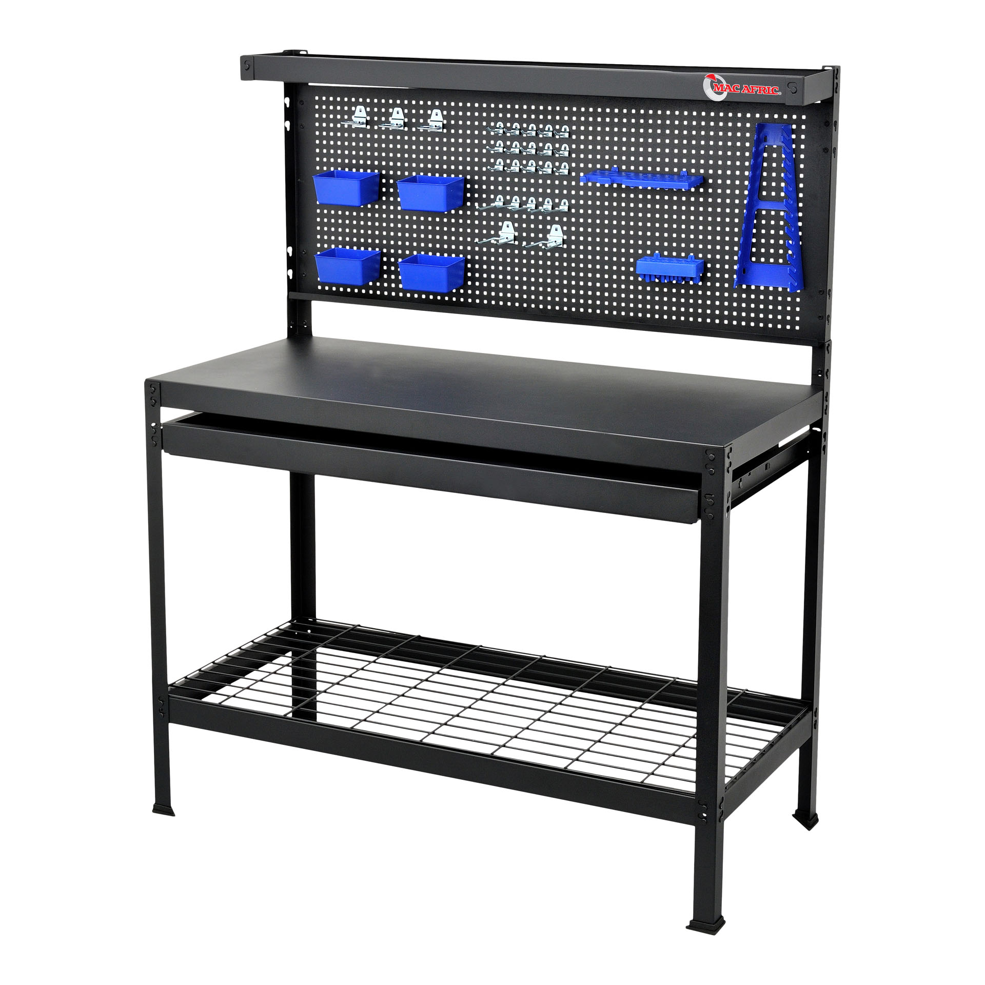 MAC AFRIC Folding Steel Work Table with 1-Drawer & Bottom Wire Shelf