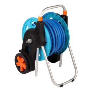 30m Premium Hose Reel Set with Connectors & 30m Garden Hose - Blue/Grey
