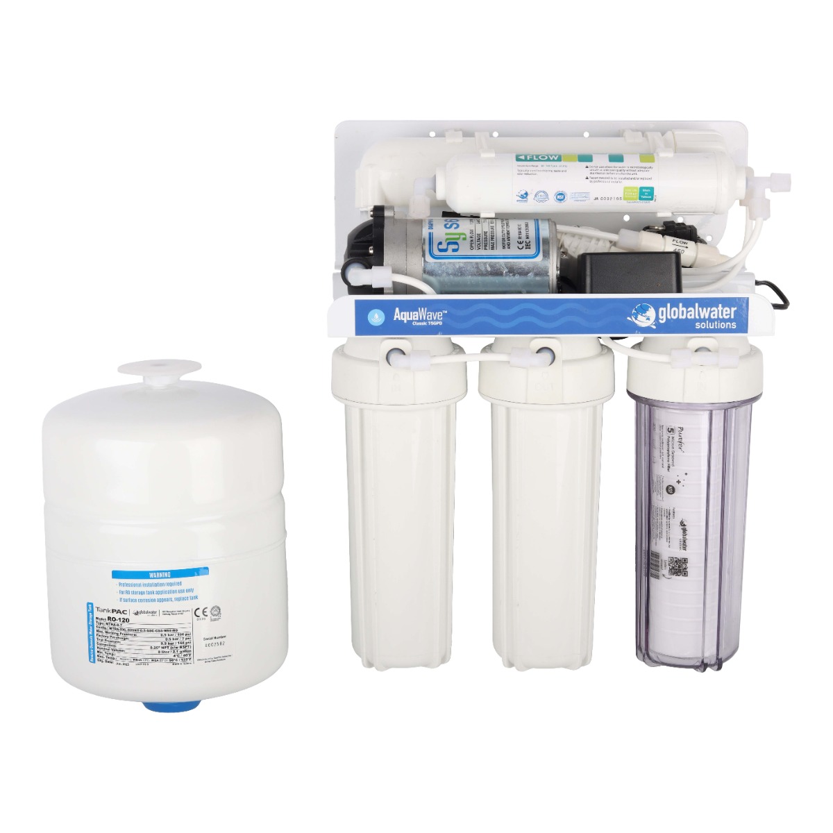 Aquawave SA Classic Maxi Eco, RO System, 75GPD, 5 Stages, 2.1gal Tank, ¼” (AWSA-CMA-75-25)