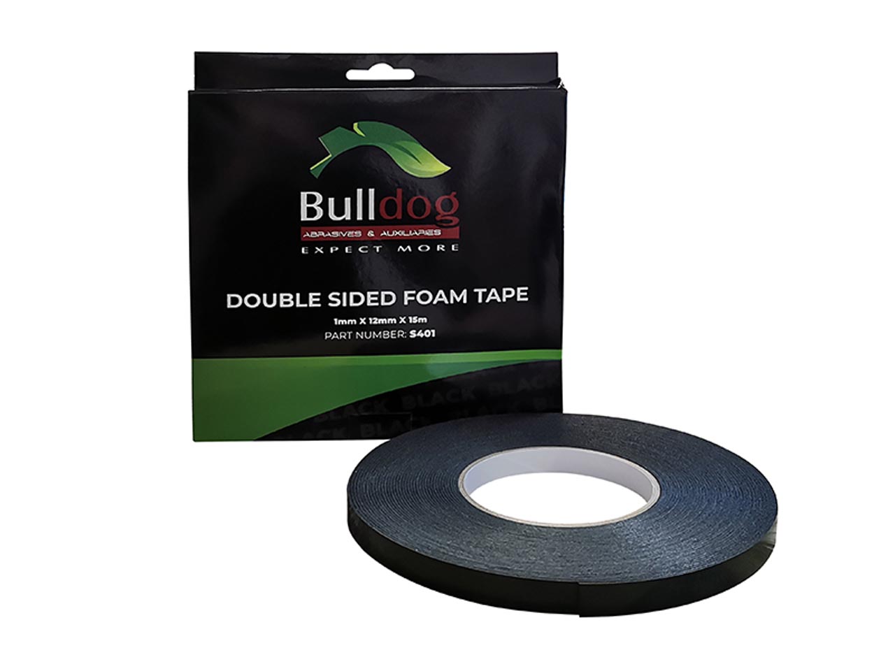 BULLDOG TAPES Double-sided Foam Tape, 1mmx12mmx15m, Black