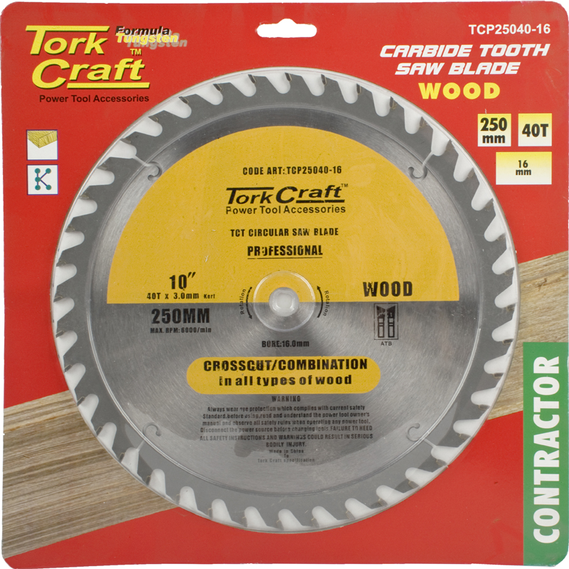 TORK CRAFT Carbide Tooth Contractors Saw Blade 250 MM x 40T x 16 MM