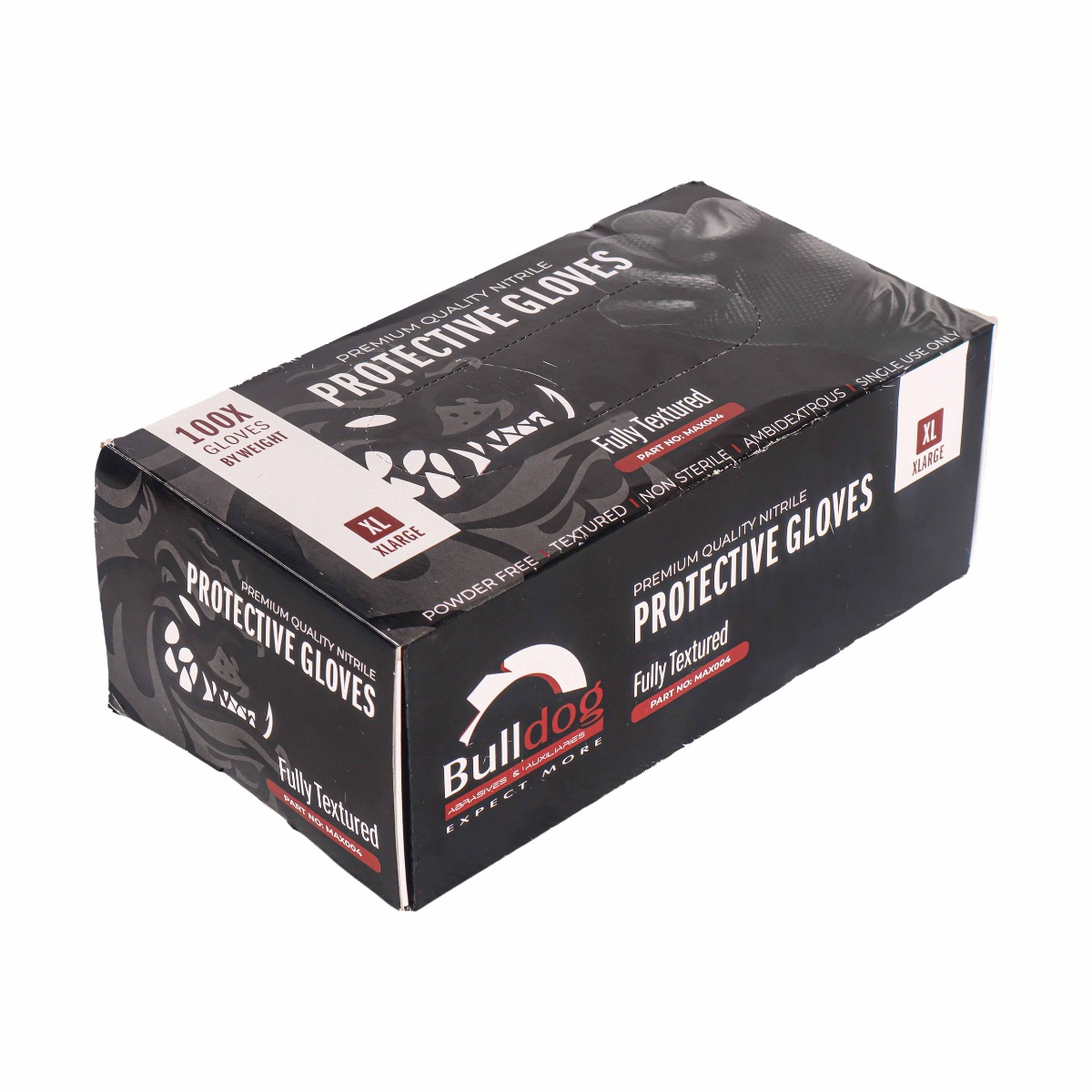 BULLDOG AUTO Nitril Disposable Glove, Finger Textured, 100/box-X-Large-Black